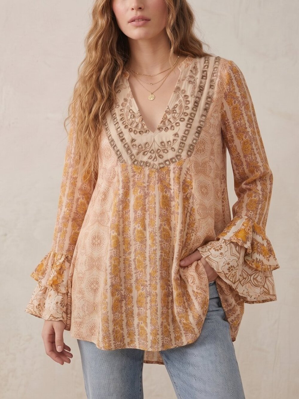 Free People Fallin Into You Tunic Dress Small S Yellow Boho Embroidered Mini